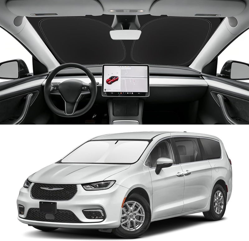 SLOGENTO Custom Fit Windshield Sun Shade for Chrysler Pacifica 2017-2026, Blocks UV & Heat, Front Window Sunshade, Easy Fold & Store - Image 1